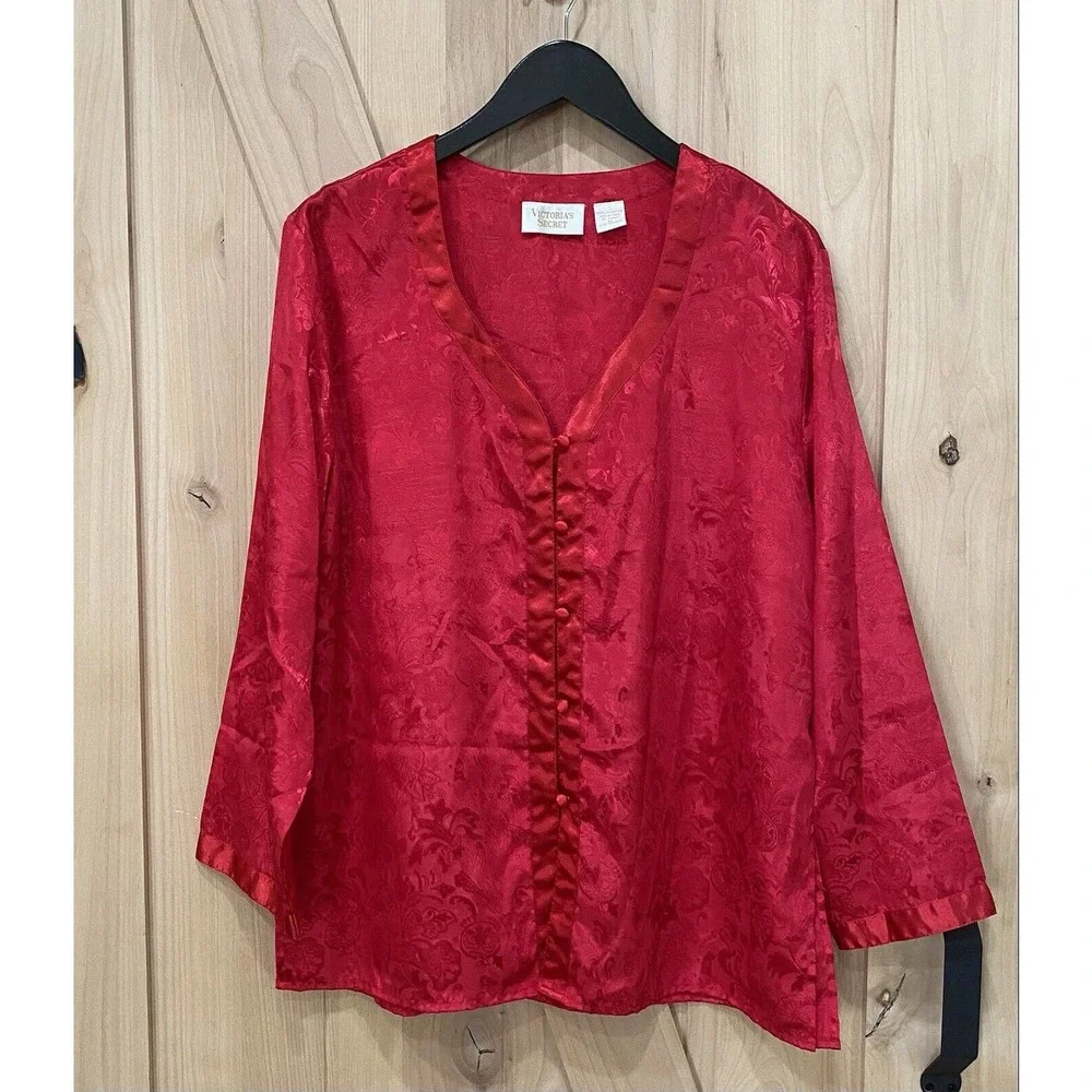 Vintage Victoria’s Secret Red Satin Pajama Top Size Medium